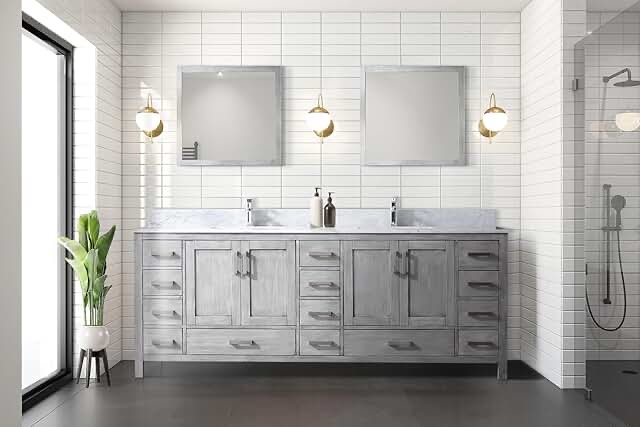 Big Sur 84 in. W x 22 in. D Distressed Grey Double Bath Vanity and Carrara Marble Top