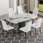 EUROCO 7PCS Faux Marble Dining Table Set for 6-8,63" Dining Room Table Set with Tempered Glass Tabletop,Transformable Table Legs and 6 PU Leather Chairs,Easy Clean and Waterproof Kitchen Table Set incomplete 
