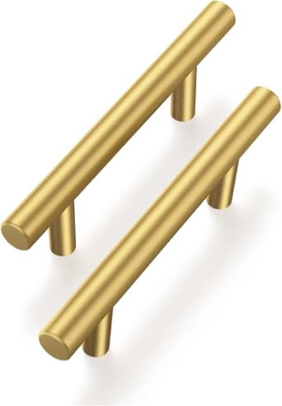 Haliwu 30 Pack/Gold Cabinet Pulls, Brushed Brass Handles Gold Dresser Drawer Pulls Stainless Steel Kitchen Hardware Gold 3 Inch Hole Center 30 3 inch hole center