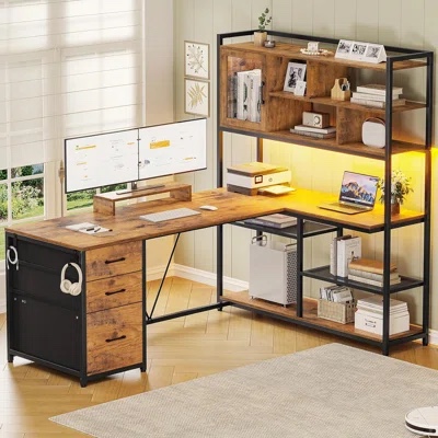 L shaped desk with bookshelf 