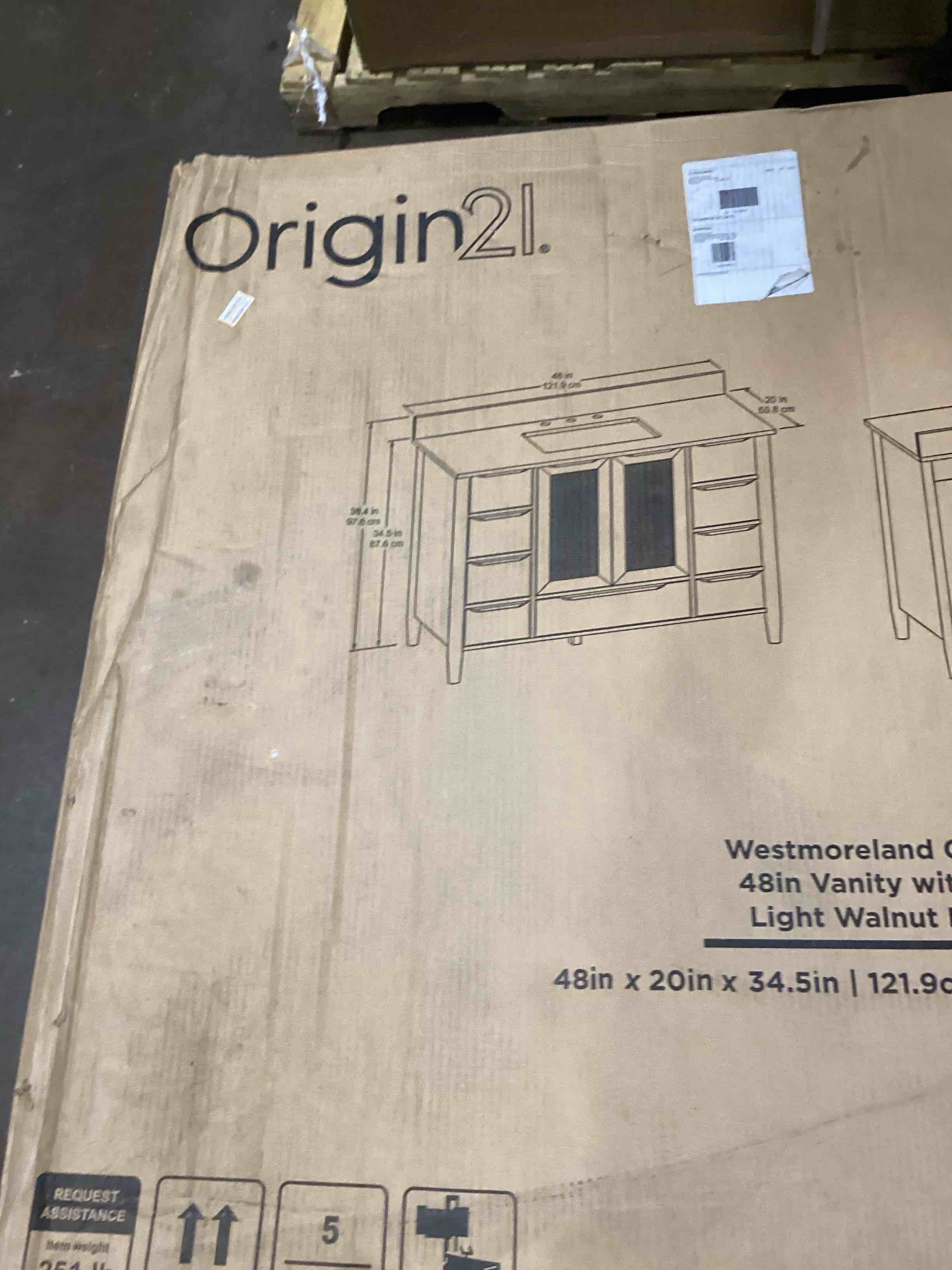 Origin 21 Westmoreland Caning 48” vanity with top light walnut finish