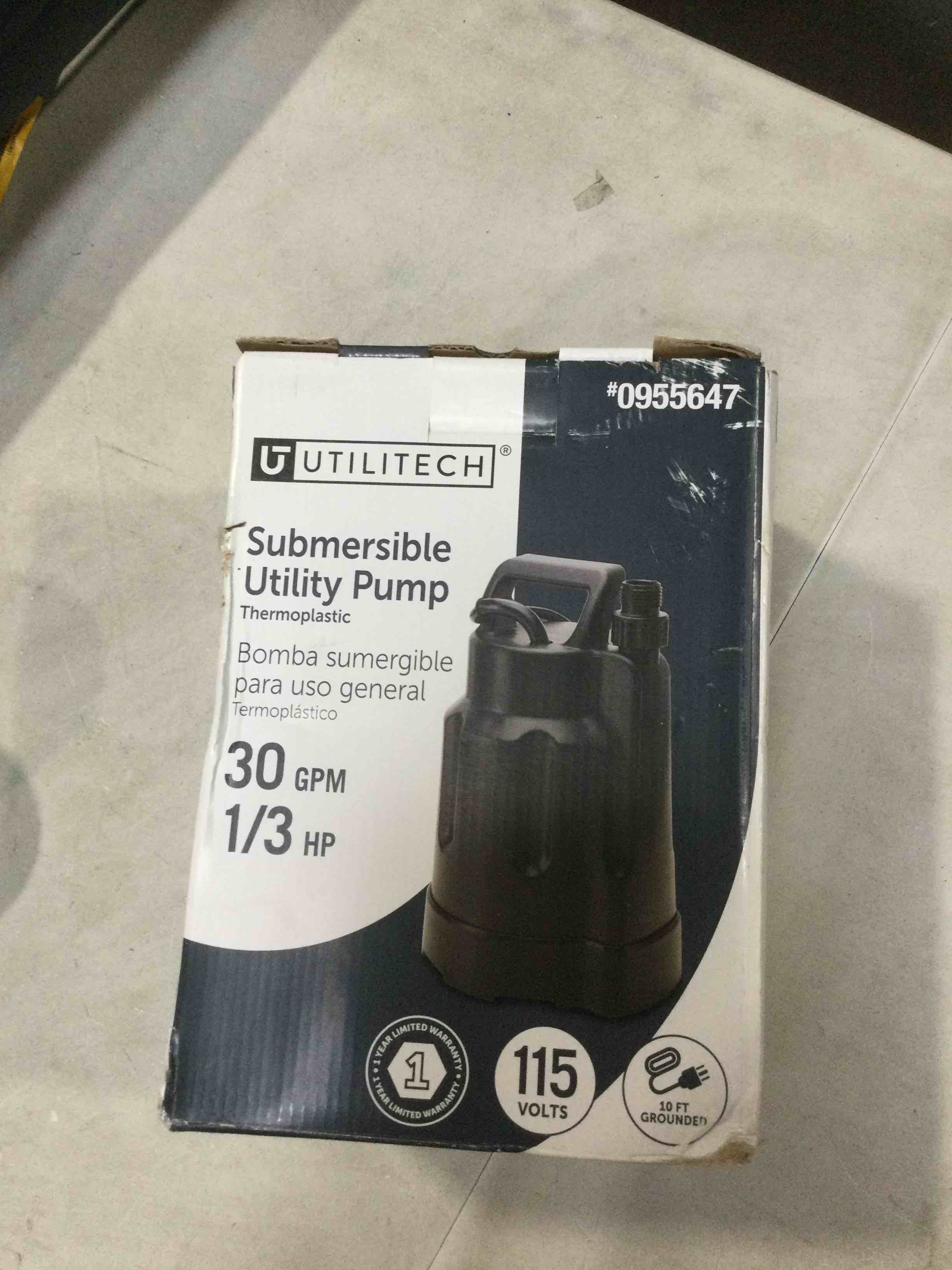 Utilitech SW1110C 1/3-HP 115-Volt Thermoplastic Submersible Utility Pump NEW