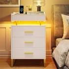 Novaly Solid + Manufactured wood Nightstand The tray and each drawer are equipped with metal slides, which are smoother and less likely to fall when pushed and pulled. Includes 2 USB ports, 2 standard outlets, and 1 switch, the switch 