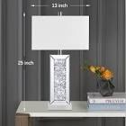 25 Inches Keyanna Table amp, Silver Mirror crystal Dimmable bedside Crafted from mirror and crystal beads, this lamp's high-end appeal adds a brilliant touch of wow to a bedroom, living room and other gathering spaces. If you're going to make rooms pretty with mirrors behind it you'll love these. A perfect complement for a mirrored night chest, console table. The bedside lamp offers 3 level brightness options (Low, Medium, High) to meet your different needs. Just tap anywhere on the metal base to adjust the brightness. Nightlight for good sleep or nursing. Accent lighting for a warm mood. Proper high comfortable brightness for studying or working.