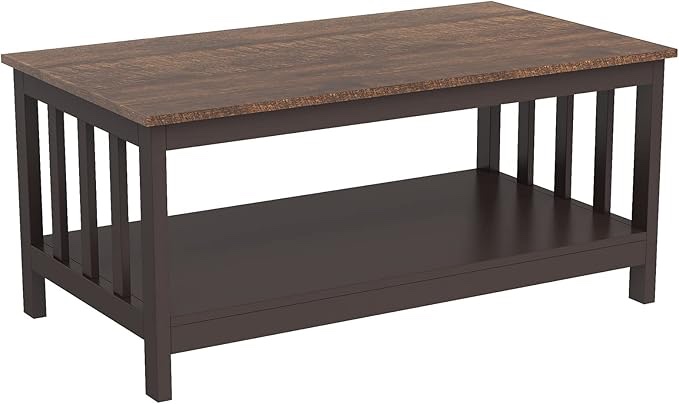 ChooChoo Farmhouse Coffee Table, Espresso Living Room Table with Shelf, 40 Inch