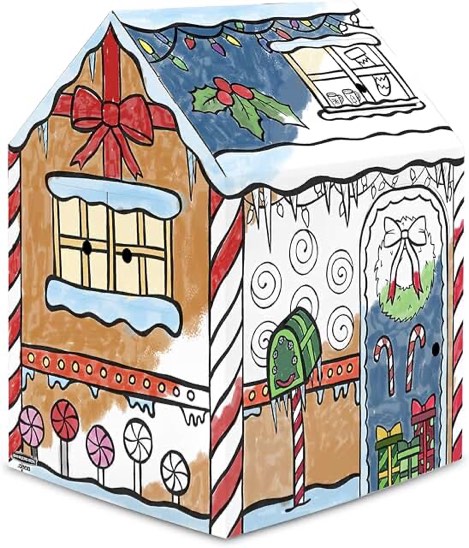 Bankers Box at Play Color in Gingerbread Playhouse, Cardboard Playhouse and Life Size Craft Activity for Kids and Families