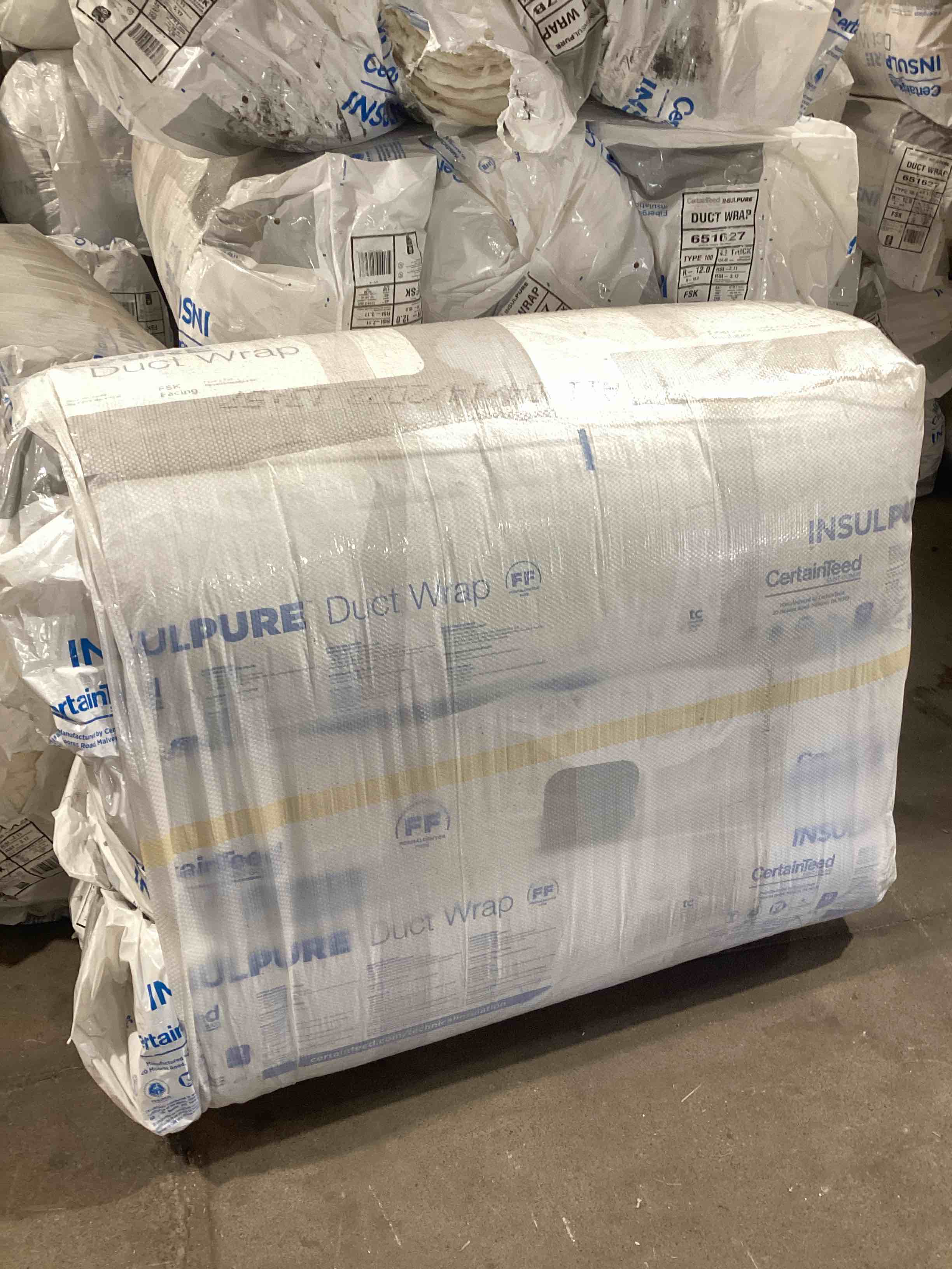 Certainteed Insulpure Duct Wrap. Type 75. 4.5 thick. 48” wide, 40’ long. 160 sq ft per roll. 3 rolls to a bundle