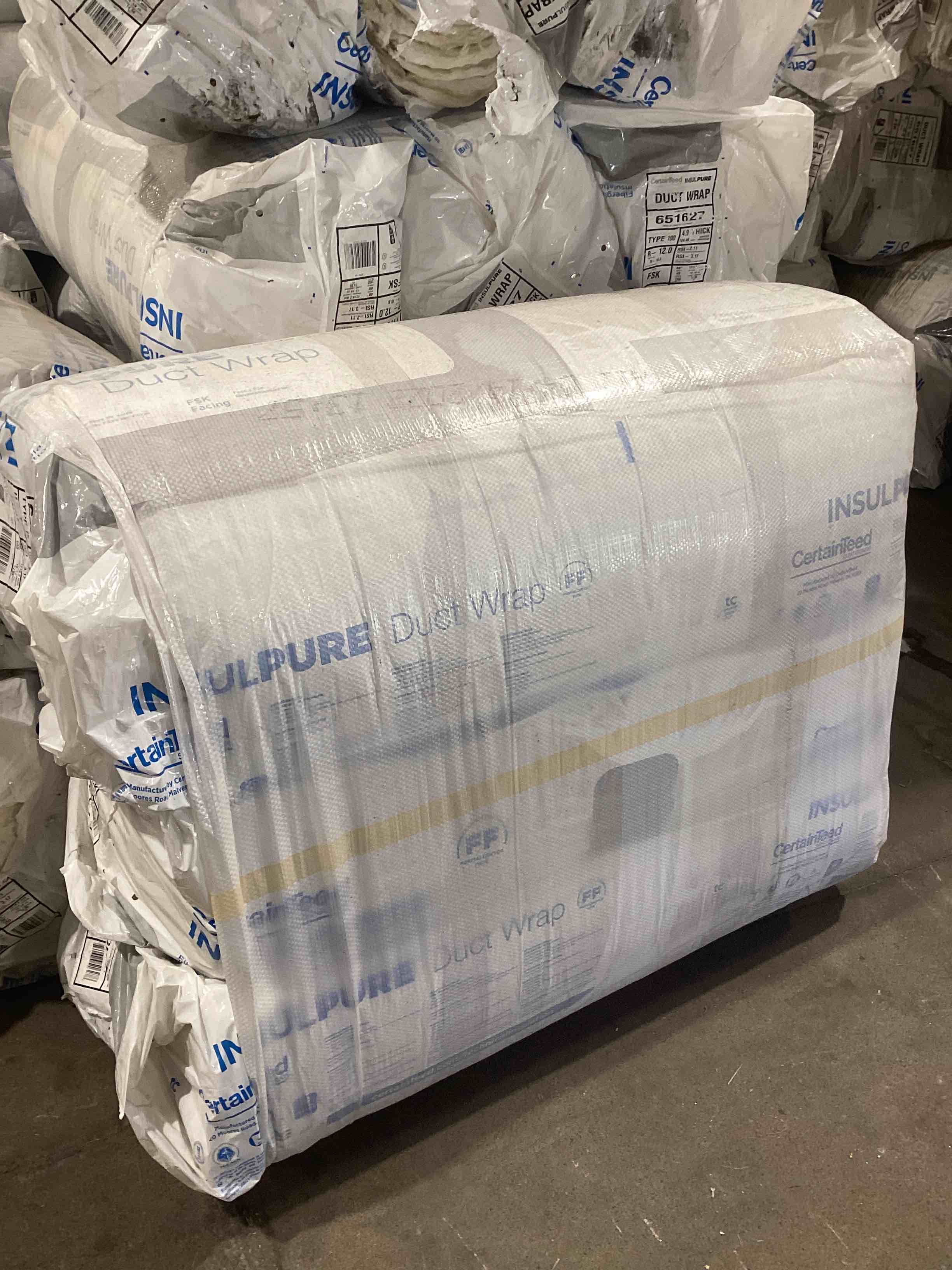 Certainteed Insulpure Duct Wrap. Type 100. 4.9” thick. 48” wide. 40’ long. 160 sq ft per roll. 3 rolls to a bundle