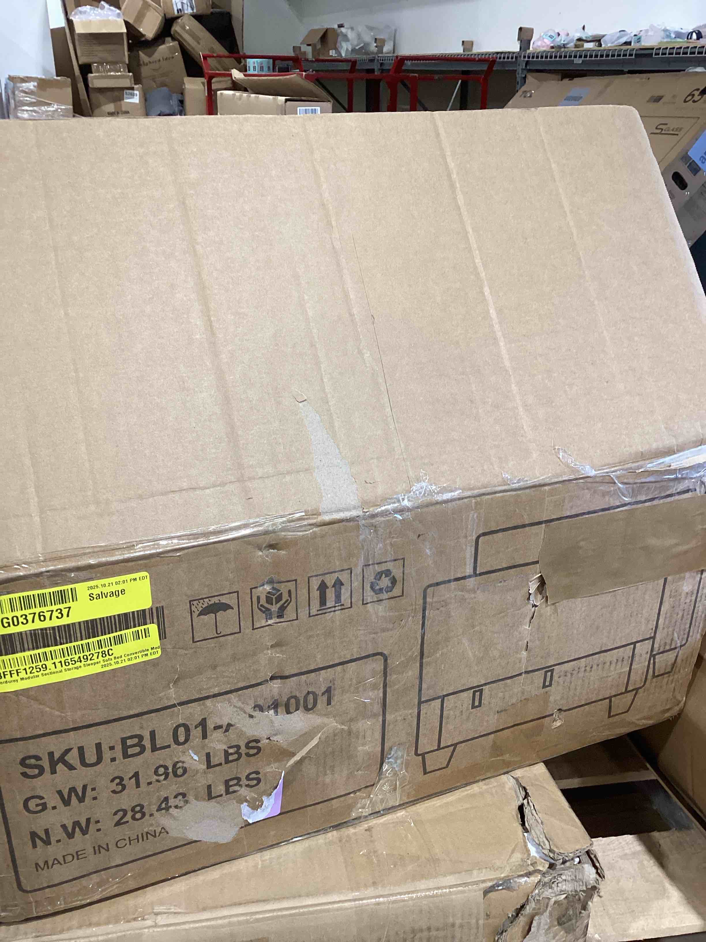 Condition photo showing Good Condition for Corduroy Modular Sectional Storage Sleeper Sofa Bed. Incomplete. 1 box. Use Preview