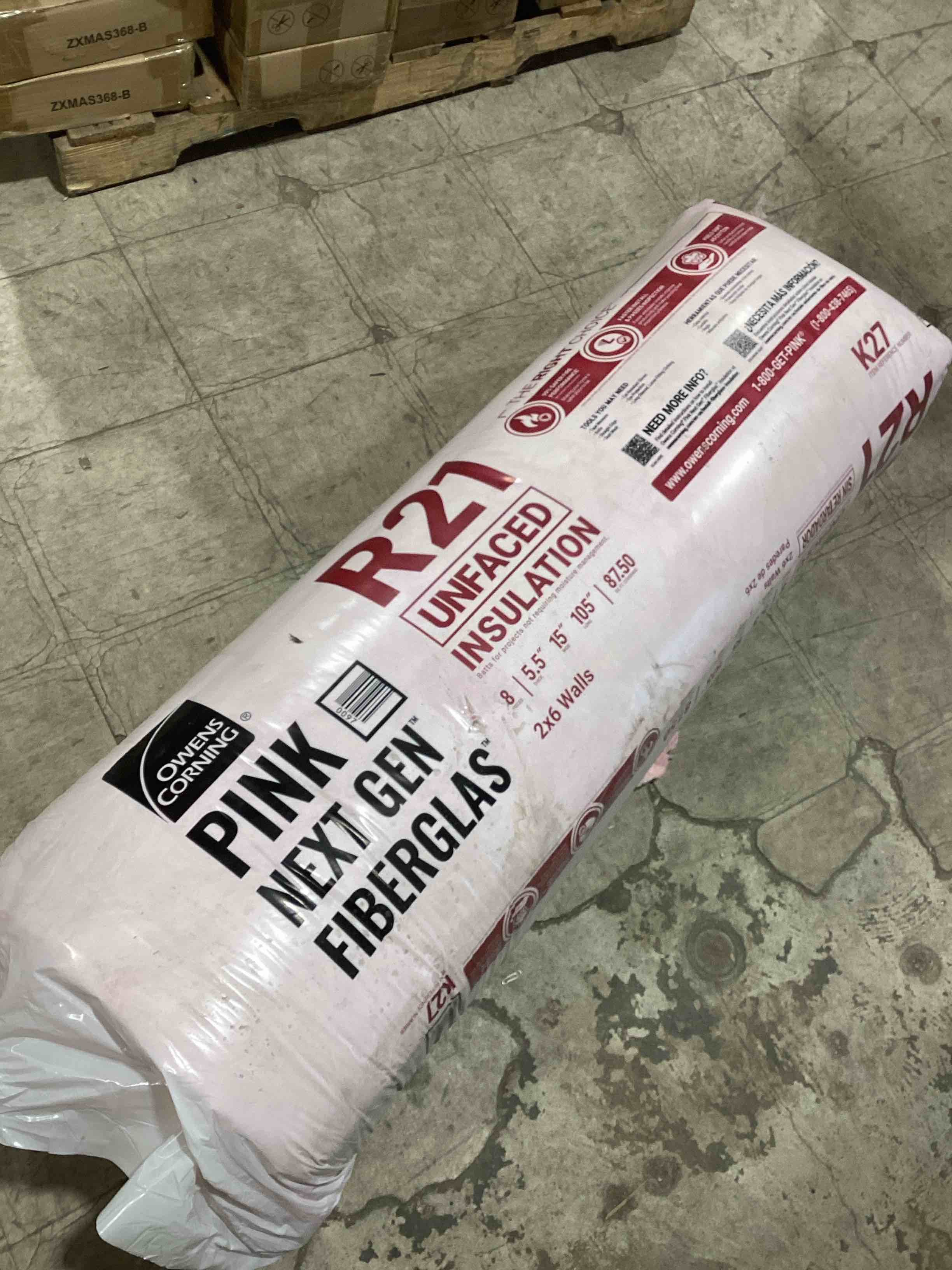 Owens Corning R21 Unfaced Insulation Batt 5.5” thick, 15” wide and 105” Long. 87.5 sq ft. Bid per batt