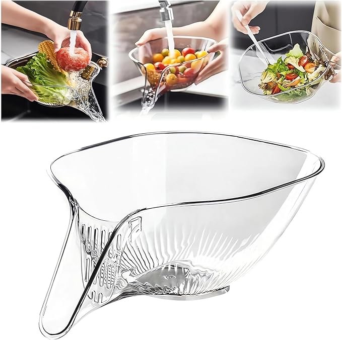 Multi-functional Drain Basket - 2024 New Strainer Container with Fruit and Vegetable Cleaning Bowl, Kitchen Sink Food Catcher and Drainer (2-PC, Clear)