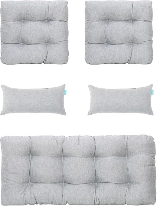QILLOWAY Outdoor Patio Wicker Seat Cushions Group Loveseat/Two U-Shape/Two Lumbar Pillows for Patio Furniture,Wicker Loveseat,Bench,Porch,All Weather, Settee of 5 (Grey)