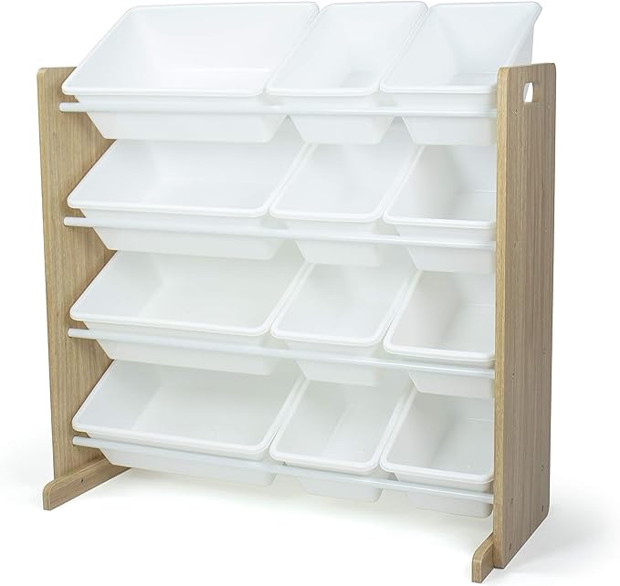 Humble Crew, Natural Wood/White Kids Toy Organizer with 12 Storage Bins