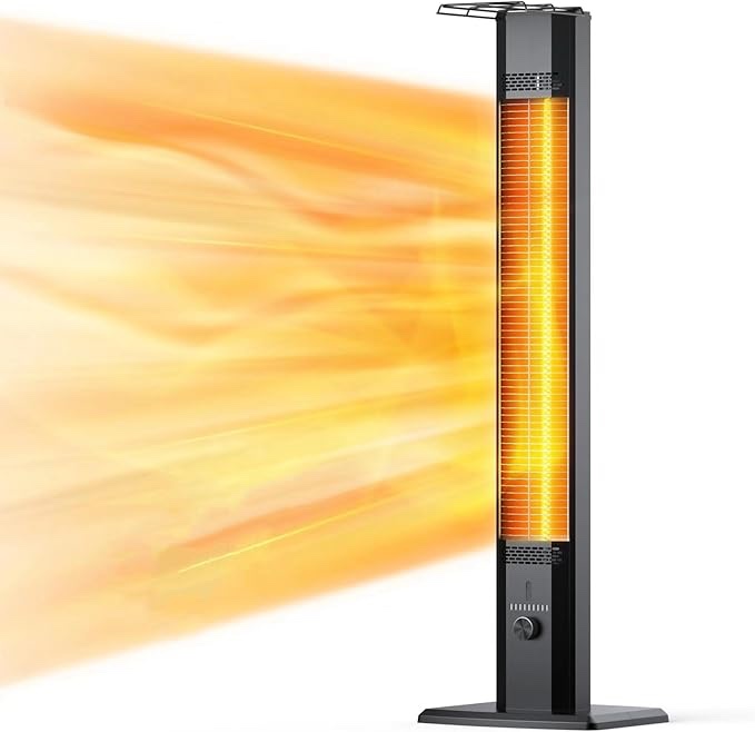 Outdoor Patio Heater, 42in Infrared Heater with Remote, 9 Heat Levels, 9H Timers, Safety Lock, Tip-Over & Overheat Protection, IP65 Waterproof, Electric Heater for Indoor Outdoor Garage Use,Dark Black