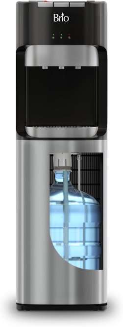 Brio Bottom Loading Water Cooler Dispenser for 5 Gallon Bottles - 3 Temperatures with Hot, Room & Cold Spouts, Child Safety Lock, LED Display with Empty Bottle Alert, Stainless Steel