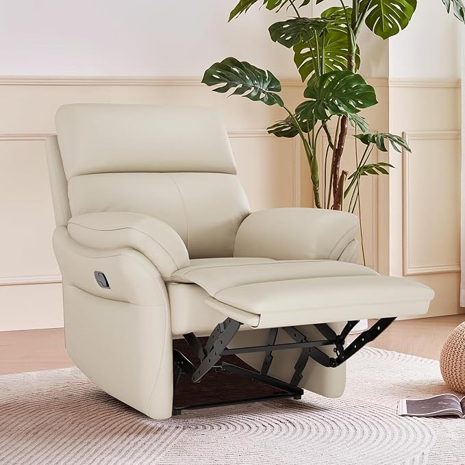 Genuine Leather Recliner Chair ( SEE DESCRIPTION) for Adults,Top-Grain Leather, Ergonomic Living Room Chair with Lumbar Support, High Back Theater Seating Single Reclining Sofa,Multilayer Sponge,Beige