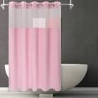 Dynamene Pink Fabric Shower Curtain - Waffle Weave Textured Heavy Duty Cloth Shower Curtains for Bathroom, 256GSM Hotel Luxury Weighted Bath Curtain Set with 12 Hooks,72x72, Pink