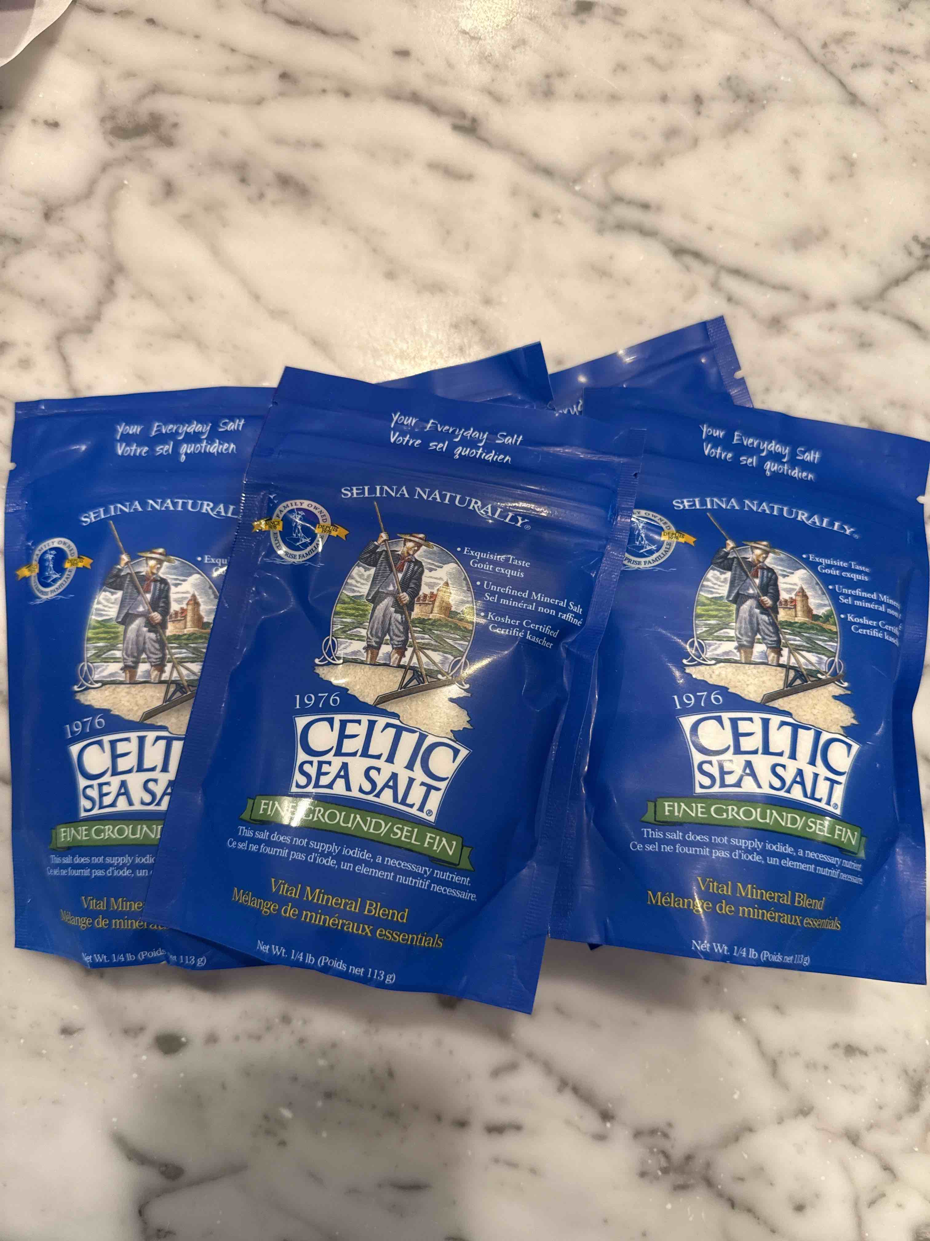 Selina Naturally - Celtic Sea Salt Resealable Bag Fine Ground - 4 Ounce 5pk