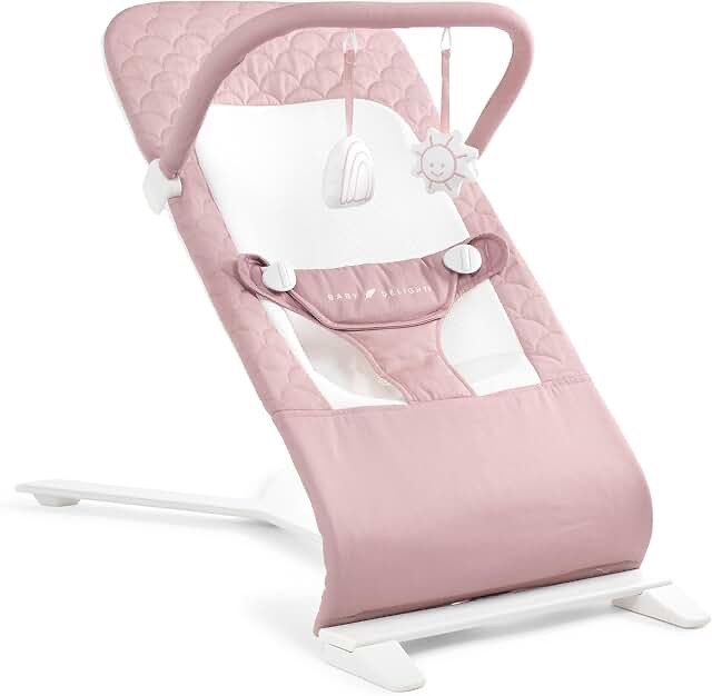 Baby Delight Alpine Deluxe Portable Baby Bouncer | Infant | 0-6 Months | 100% GOTS Certified Organic Cotton Fabric | Organic Rose
