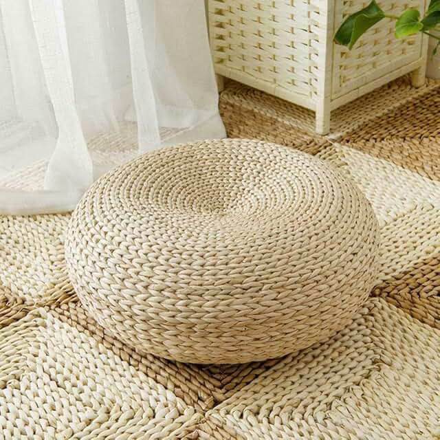 MAHAO Straw Flat Seat Cushion, Handmade Floor Pouf Mat, Ottoman Footstool for Meditation, Zen, Yoga Practice or Buddha (19.7" Dia. x 6.7" H)