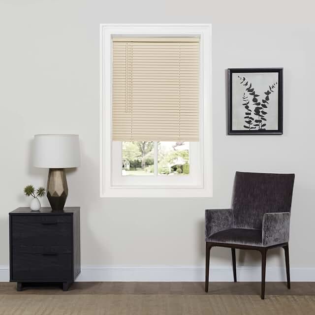Cordless Room Darkening Mini Blind - 39 Inch Width, 64 Inch Length, 1" Slat Size - Alabaster - Cordless GII Deluxe Sundown Horizontal Windows Blinds for Interior by Achim Home Decor