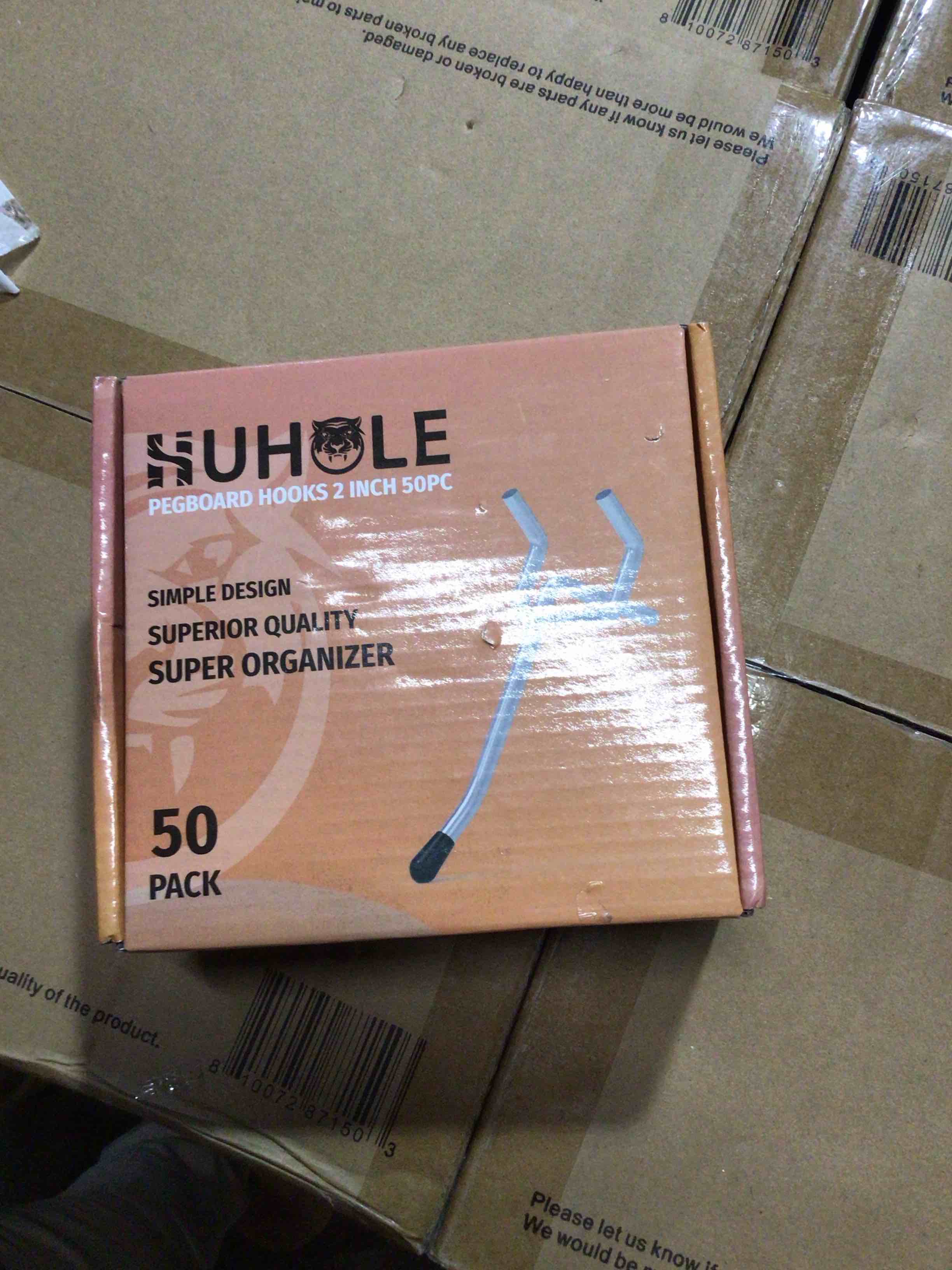 HUHOLE Pegboard Hooks 2 Inch 50PC, Ideal Garage Organization, Wall Storage Tool Organizer, Fit 1/4" 