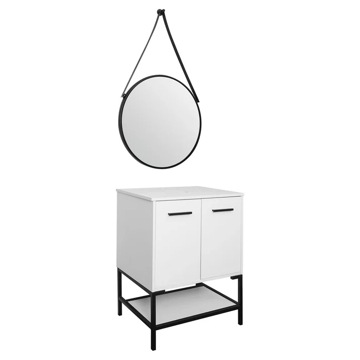 White Bathroom Vanity Set with Mirror and Floor Cabinet BA017