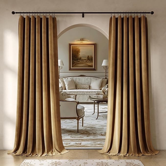 Beauoop Golden Brown Velvet Curtains 108 Inches Long 2 Panels for Bedroom Living Room Soft Luxury Ro