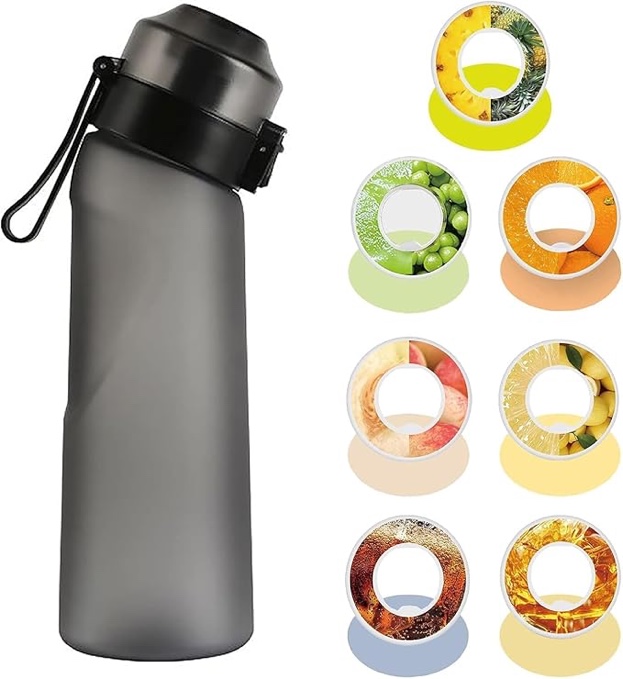 Air Water Bottle with Flavor Pods, 750ML Scent Water Cup with Flavor Pods Box?0% Sugar Fragrance Water Bottle Suitable for Outdoor Sports (Blackgreen+10pods)