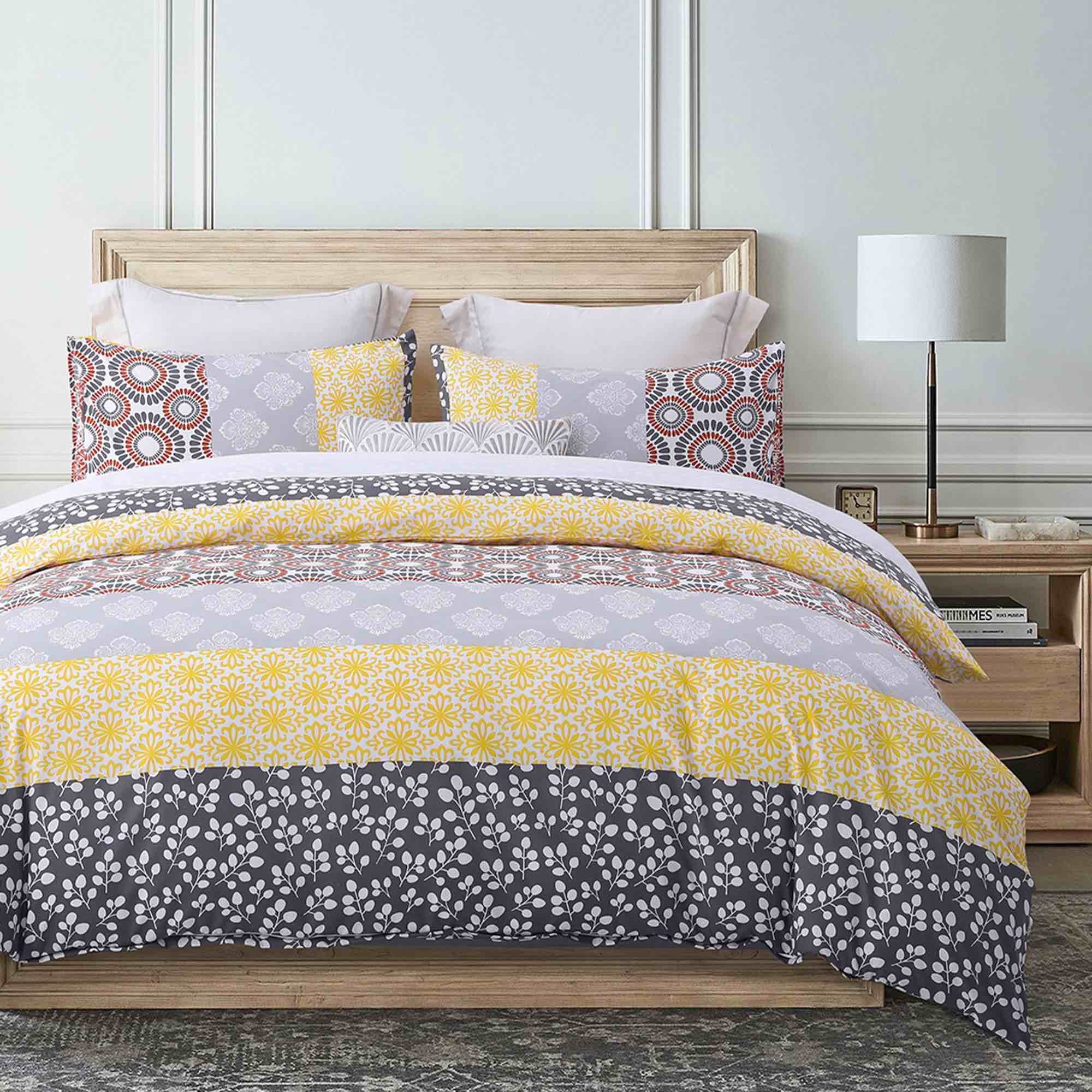 SLEEPBELLA King Comforter Set, Soft Microfiber All Season Comforter, Colorful Boho Design with Yellow Bohemian Striped Pattern, Down Alternative Machine Washable