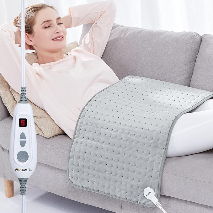 WOOMER Electric Heating Pad for Back Pain & Cramps Relief, 12"x24" Extra Large, Heat Pad with Multi-Color Option, Moist Heat Therapy Feature, Auto Shut-Off, Power Cords Storage Belt