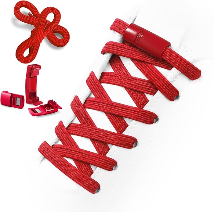 Aiboxin Elastic No Tie Flat Shoe Laces for Sneakers, Tieless Shoelaces for Kids & Adults, Stretch Shoes Strings 1c-Red
