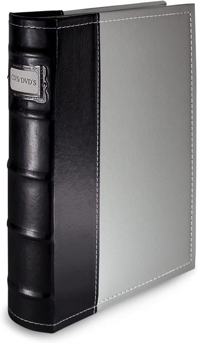 Bellagio-Italia CD/DVD Storage Binder - Gray - Leather - 48-Disc Capacity - Storage Organizer for DVDs  CDs  Blu Rays  & Video Games - Acid-Free Binder Organizer Sheets - 1 Pack