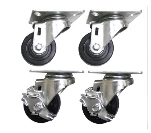 3" x 1-1/4" Hard Rubber Wheel Caster (A2) - 4 Swivels with 2 Brake