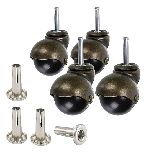 FACTORDUTY 4 pack 2 BALL CASTER WHEELS 3/8-1/2 THREADED STEM CASTER NO BRAKE WITH VINTAGE ANTIQUE SWIVEL POLYURETHANE CASTER WHEEL