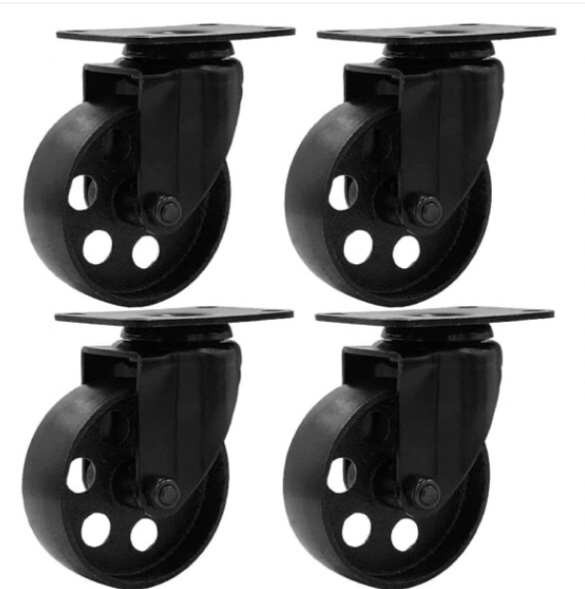 FactorDuty 4 All Black Metal Swivel Plate Caster Wheels w/Brake Lock Heavy Duty High-gauge Steel (3" Combo