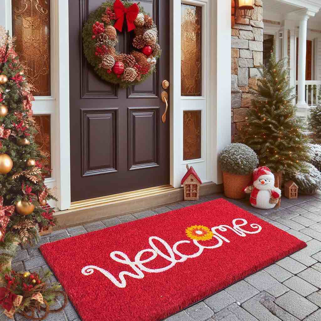LuxUrux Welcome Mats Outdoor Christmas Door Mat, with Heavy-Duty PVC Backing - Natural - Perfect Color/Sizing for Outdoor/Indoor uses. (17 x 30, Christmes Welcome Mat)