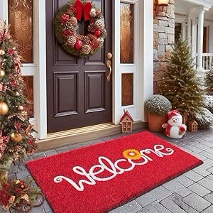 LuxUrux Welcome Mats Outdoor Christmas Door Mat, with Heavy-Duty PVC Backing - Natural - Perfect Color/Sizing for Outdoor/Indoor uses. (17 x 30, Christmes Welcome Mat)