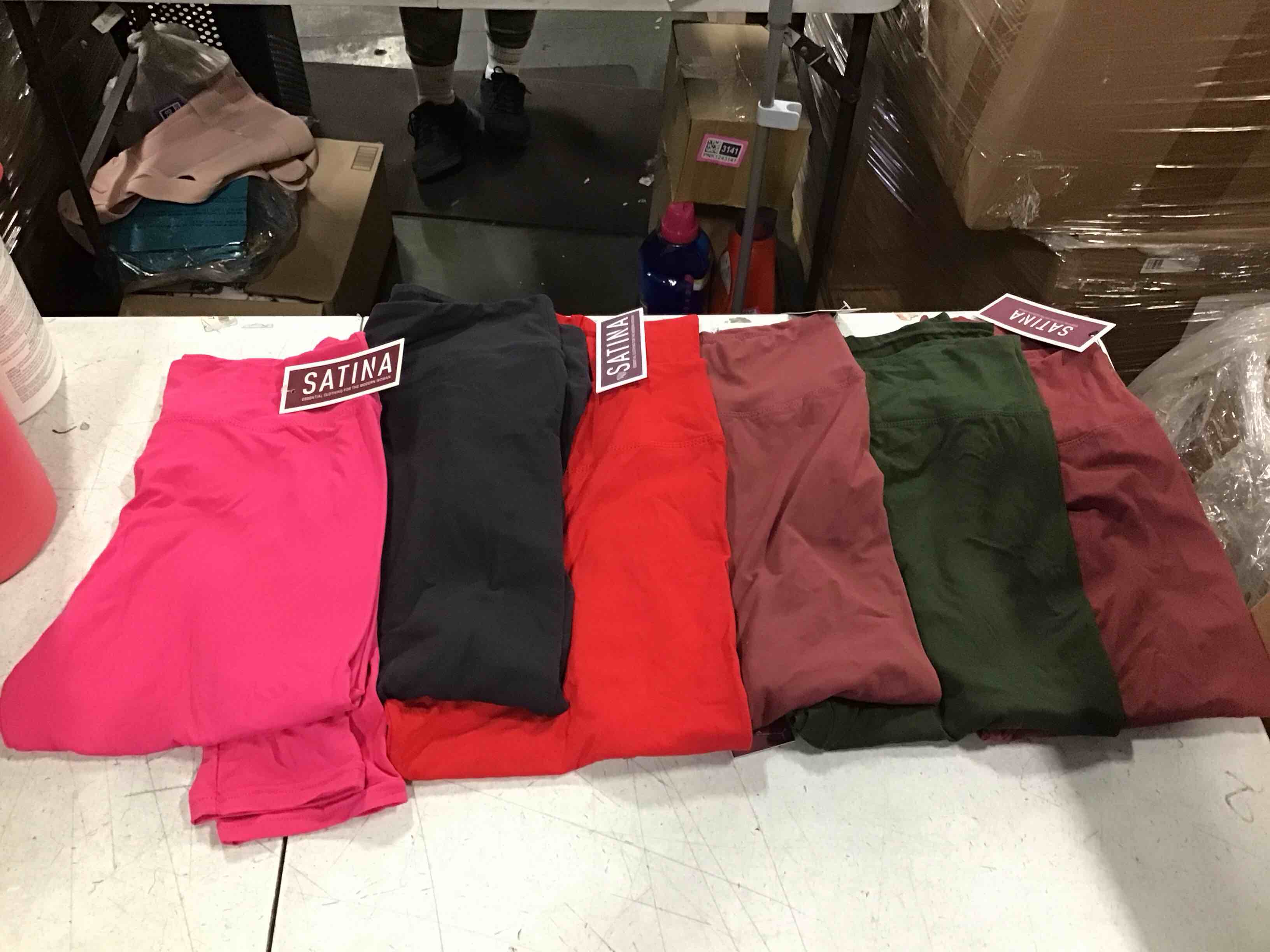 VARIETY OF DIFFERENT COLOR AND SIZES OF SATINA LEGGINGS