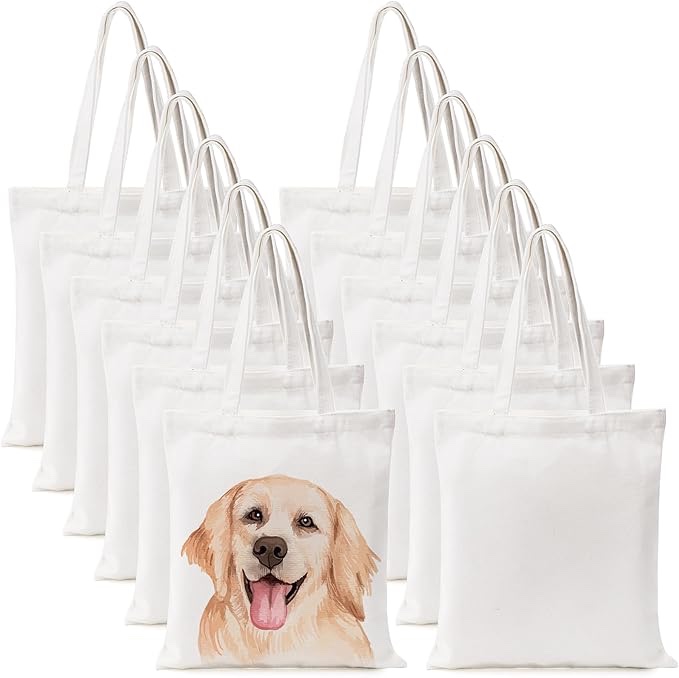 DEAYOU 12 Pack Canvas Tote Bag, 13" x 14" Sublimation Blank Cotton Cloth Bags, White Reusable Grocery Bags with Handles for Shopping, DIY Crafting, Heat Transfer, Gift, Activity