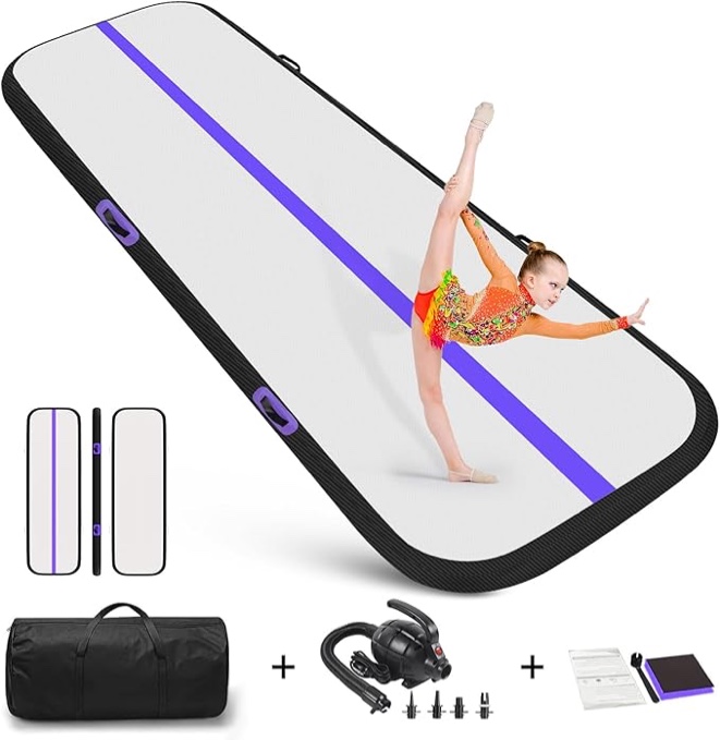 Air Gymnastics Tumbling Mat, 6.6ft/10ft/13ft/16ft/20ft Inflatable Track Mat for Home/Outdoor Training, 4 inch Thick Gym Mat with Electric Pump for Kids & Adults