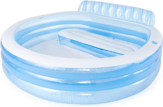 Intex Swim Center Inflatable Family Lounge Pool: Built-in Bench  Cup Holder  156 Gallon Capacity  90" x 86" x 31"  Blue
