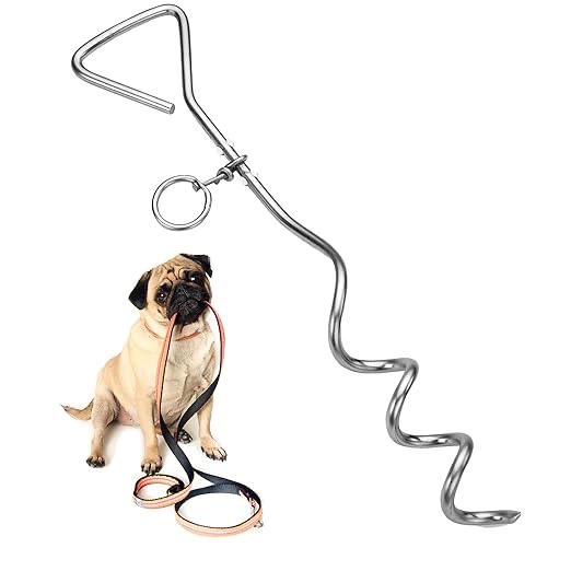 Katzco Dog Tie-Out Stake - Heavy Duty 16" Dog Stakes for Outside, Yard and Camping, Corkscrew Arrowhead Design with Tangle-Free 360 Swivel Hook - Water Resistant Pet Restraint Tool up to 80 lb Dogs