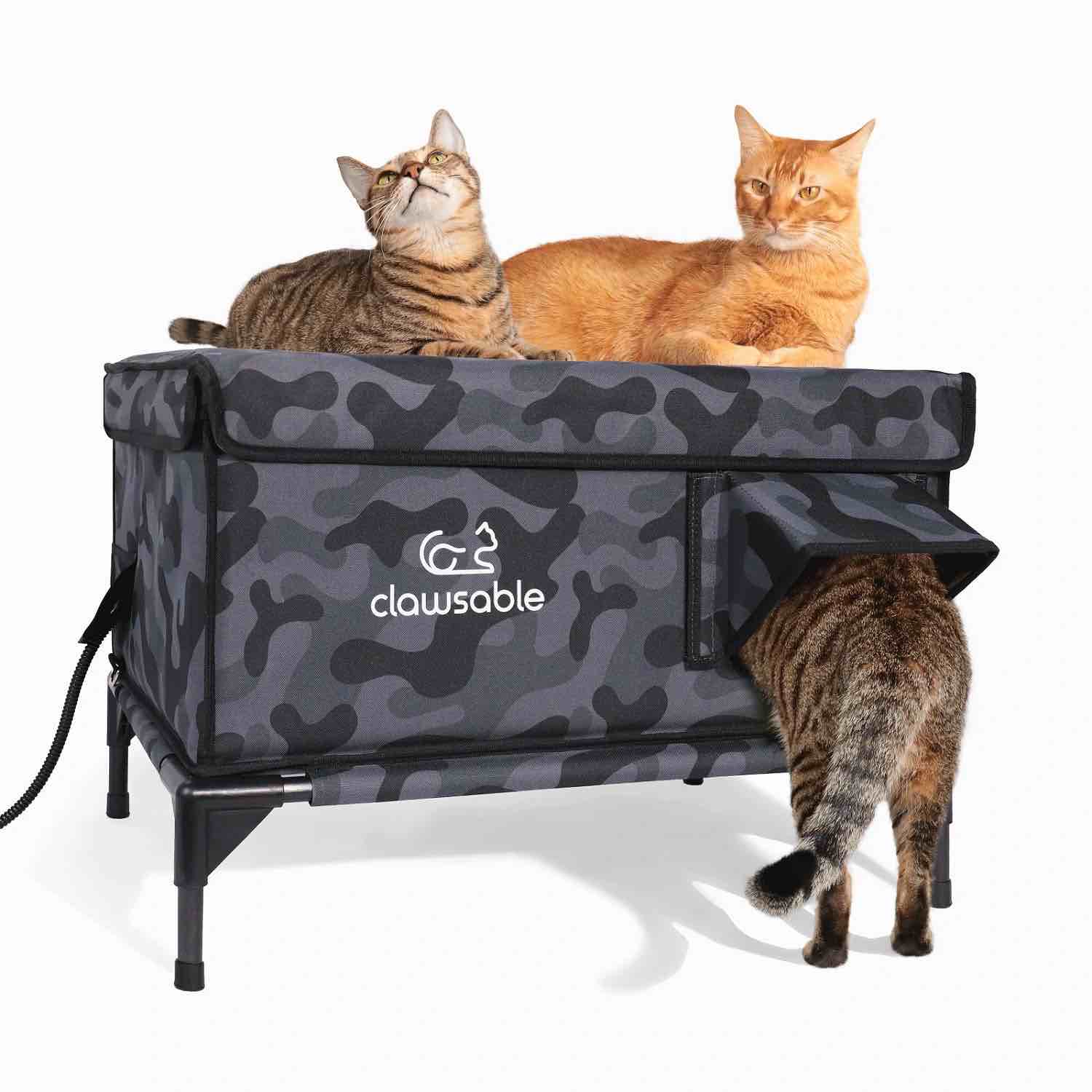 2-Door Lift-Top Elevated Heated Outdoor Cat House Large Clawsable Indoor , Outdoor Cathouse. 
