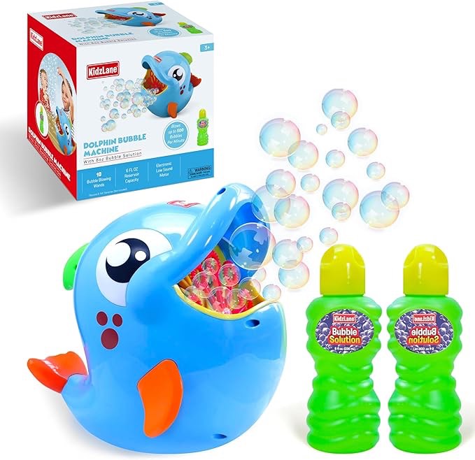 Kidzlane Bubble Maker Machine for Kids - Big Bubbles Speed Blower for Toddler's Outdoor Party Play - Makes 500 to 1000 per Minute (Bubble Dolphin)