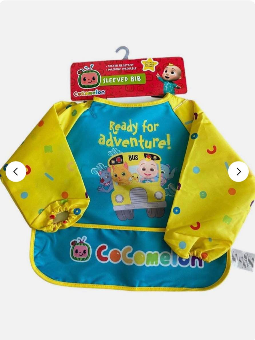 Cocomelon Sleeved Bib By Dream Gro, Pocket Catcher, Waterproof, Pink, New