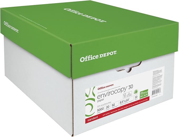 Office Depot(R) Brand EnviroCopy(R) 30 Paper, Legal Size Paper, 20 Lb, 30% Recycled, FSC Certified, 500 Sheets Per Ream, Case Of 10 Reams