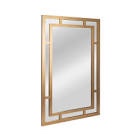 Vintage Glass Wall Mirror With Geometric Art Deco Wood Frame