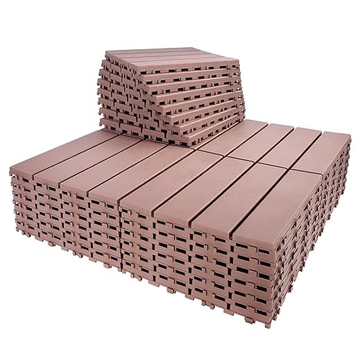 Spurtar Deck Tiles Interlocking Outdoor All Weather, 36 Pack (12"x12") 36 sqft, Plastic Interlocking Deck Tiles All Weather Use, Patio Floor Decking Tiles for Porch Poolside Balcony Backyard, Brown 36 Pack Brown 36