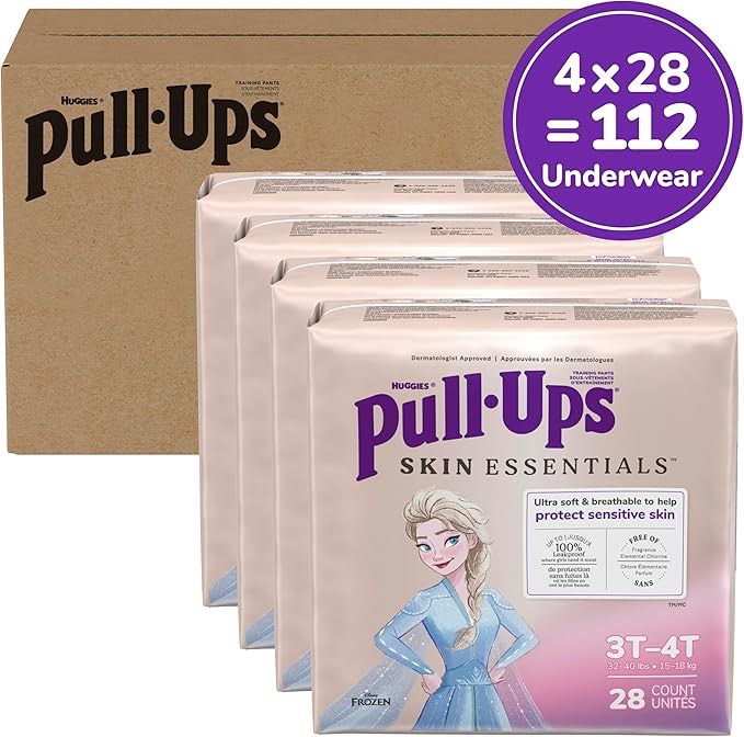 Pull-Ups Girls' Skin Essentials Potty Training Pants, Training Underwear, 3T-4T (32-40 lbs), 112 Ct (4 Packs of 28)